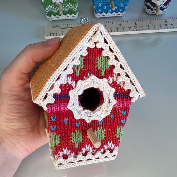 Vintage Birdhouse Xmas Tree Ornaments Set of 4 Colourful Handmade Embroidered - Picture 9 of 11